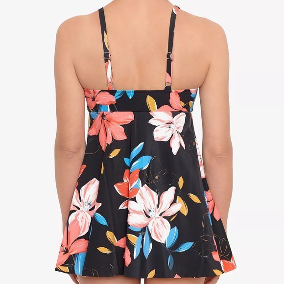 Swim Solutions Floral Park Tummy Control One-Piece‎ Swimdress Black 14 - Picture 8 of 14